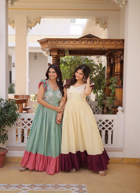 KA 1234 Cotton With Sequence Work Gown Wholesale Market In Surat With Price